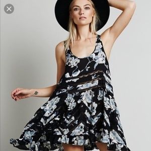 FP Voile and Lace Trapeze Slip in Black Floral